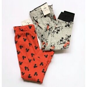 2 Disney 18 month Soft Baby Pants PJ Bottoms mickey Mouse Red Gray
